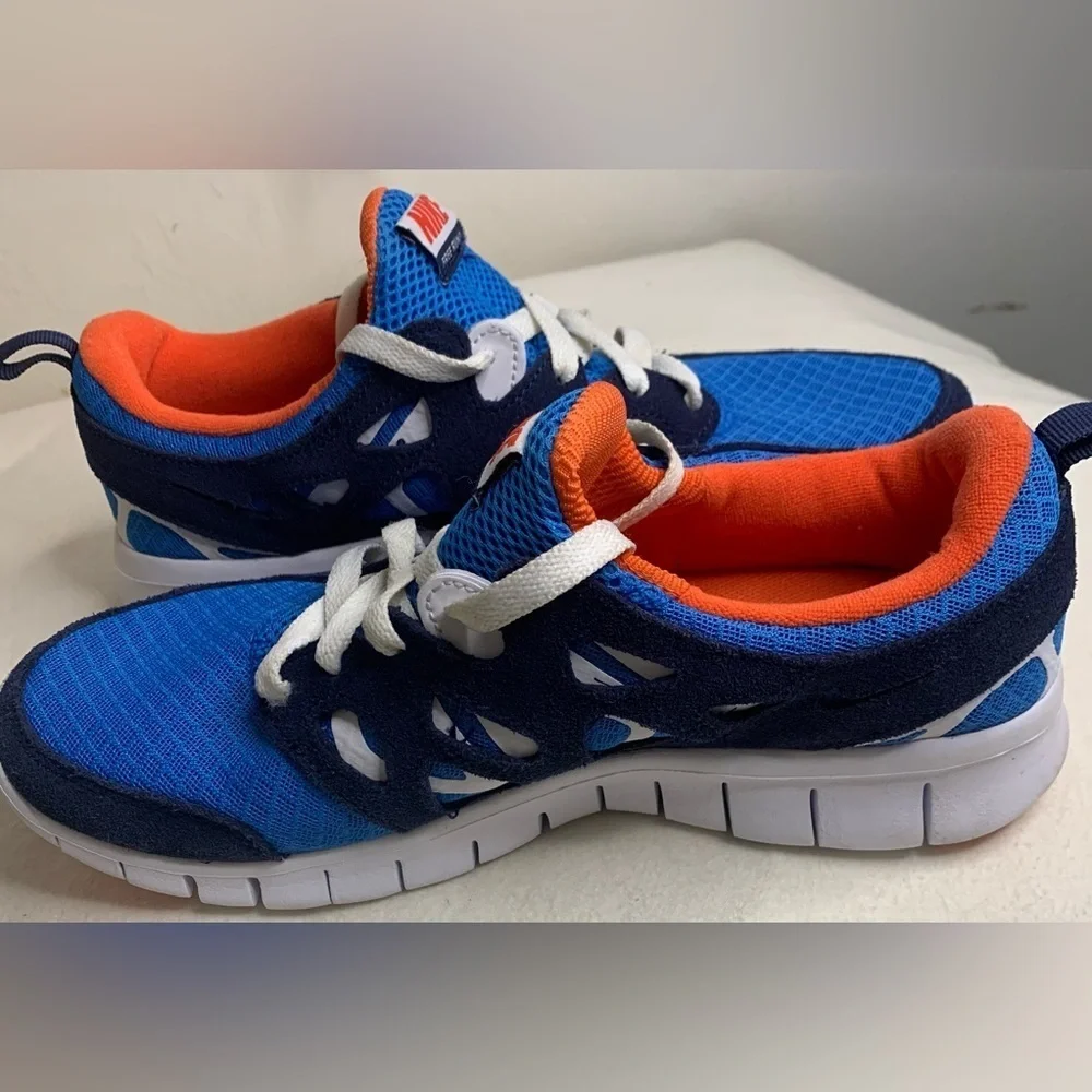 Nike Youth Free Run 2 GS Size 7Y Running Shoes Blue Orange White DD0163-403